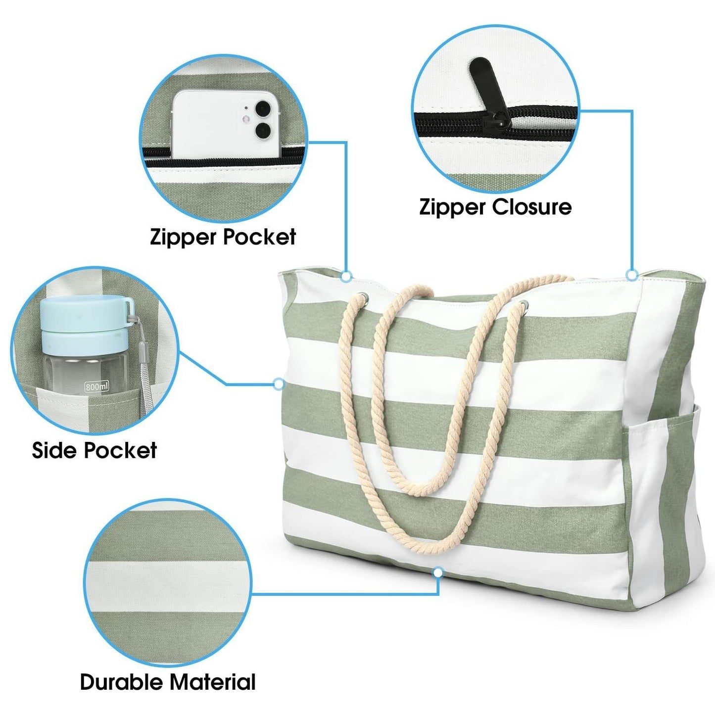 Sac Fourre-Tout Rayé Femme - Grand Bag Pratique et Tendance