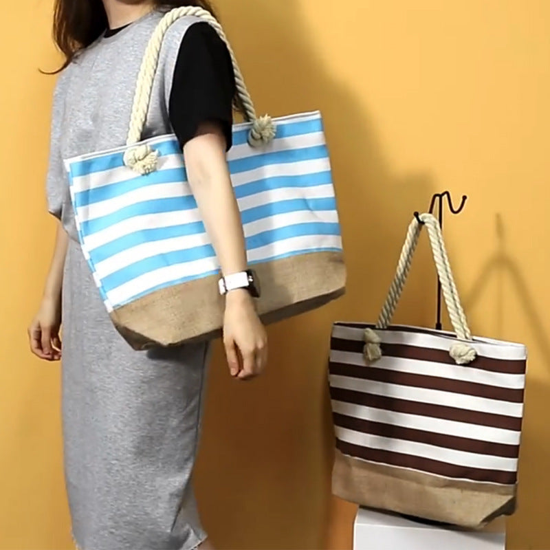Sac de Plage Rayé Femme - Sac Fourre-Tout , Style Marin