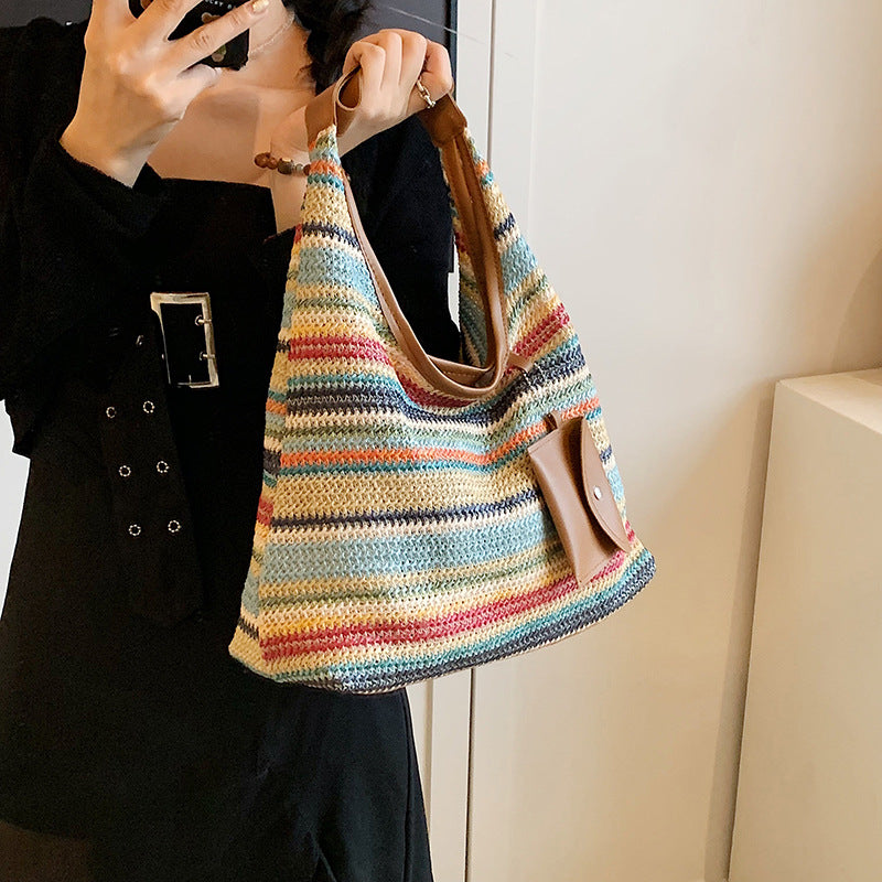 Sac à Main en Paille Rayé - Bag Femme Tendance Casual et Bohème
