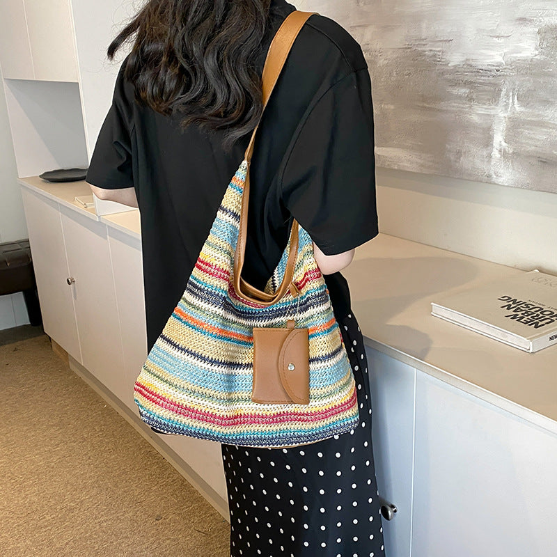Sac à Main en Paille Rayé - Bag Femme Tendance Casual et Bohème