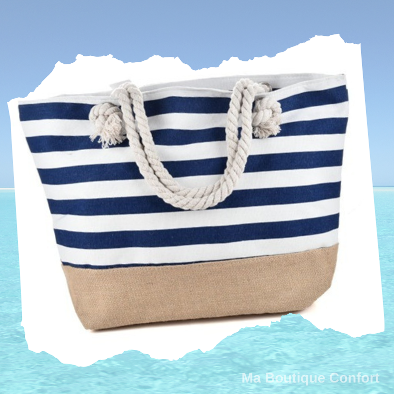 Sac de Plage Rayé Femme - Sac Fourre-Tout , Style Marin