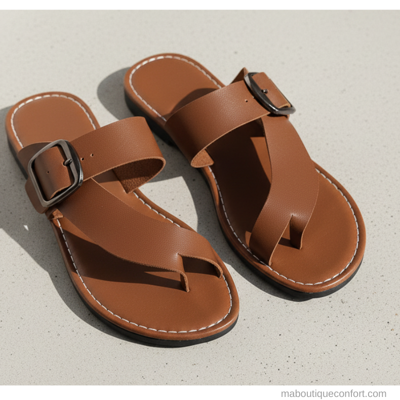 Sandales Femme Confortables Plates à Boucle et entre-doigts