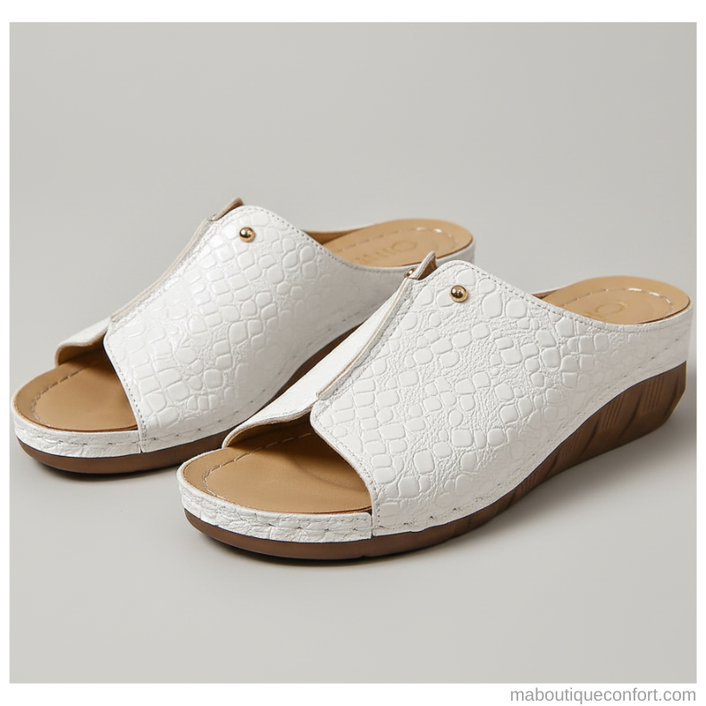 Mules Compensées Femme à Motif Croco