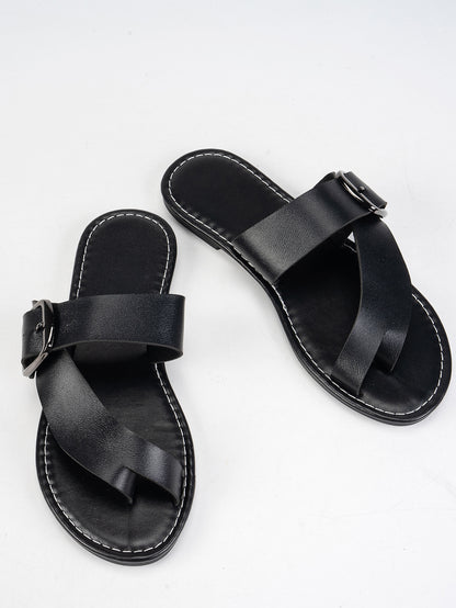 Sandales Femme Confortables Plates à Boucle et entre - doigts