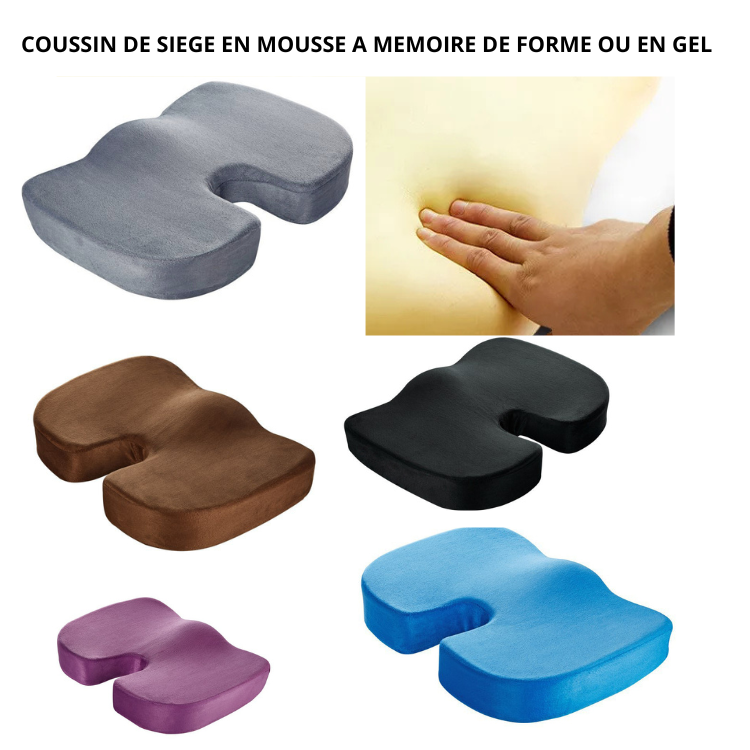 Coussin de Siège Ergonomique en Mousse à Mémoire de Forme ou Gel - Prévention des Escarres
