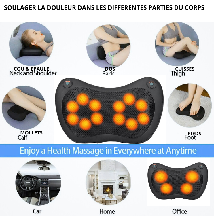 Coussin Masseur Cervicales Shiatsu Électrique 12 Têtes - Soulage & Relaxant