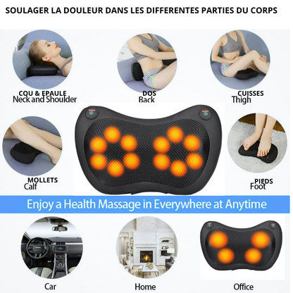 Coussin Masseur Cervicales Shiatsu Électrique 12 Têtes - Soulage & Relaxant