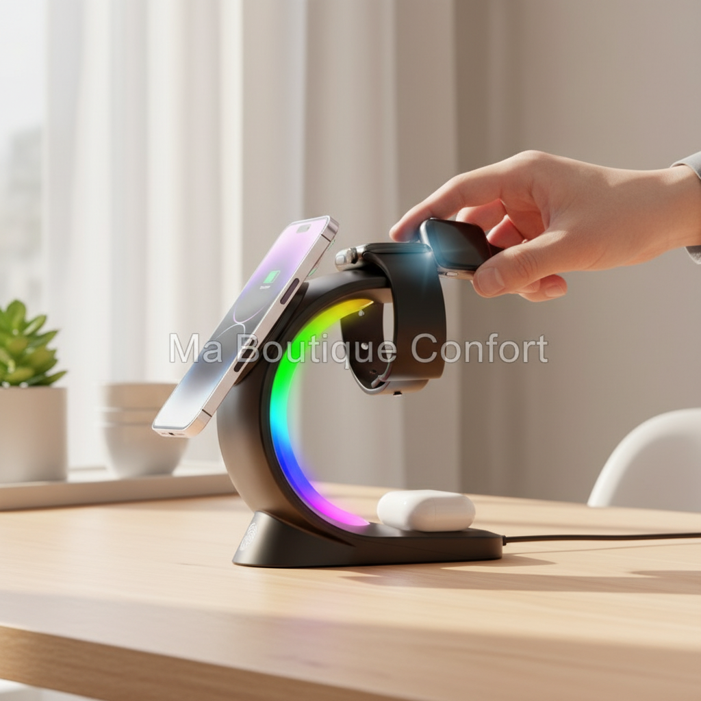 Démo du chargeur rapide magnétique 3-en-1 avec LED  