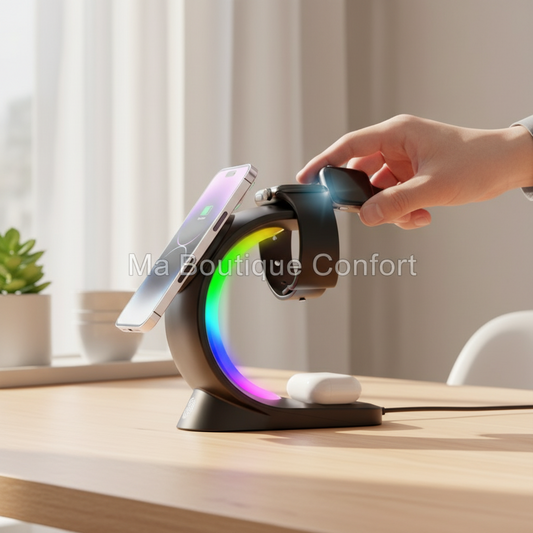 Démo du chargeur rapide magnétique 3-en-1 avec LED  