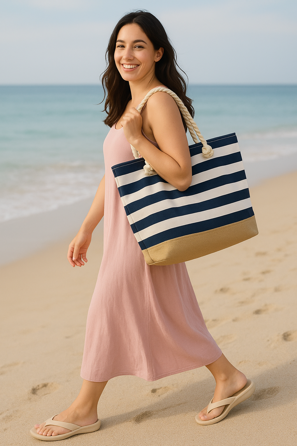 Sac de Plage Rayé Femme - Sac Fourre-Tout , Style Marin