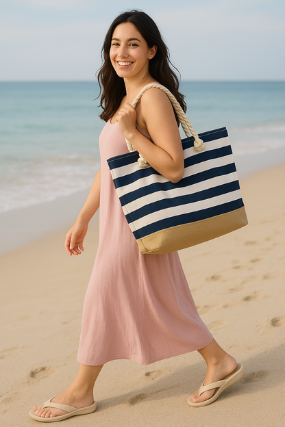 Sac de Plage Rayé Femme - Sac Fourre-Tout , Style Marin