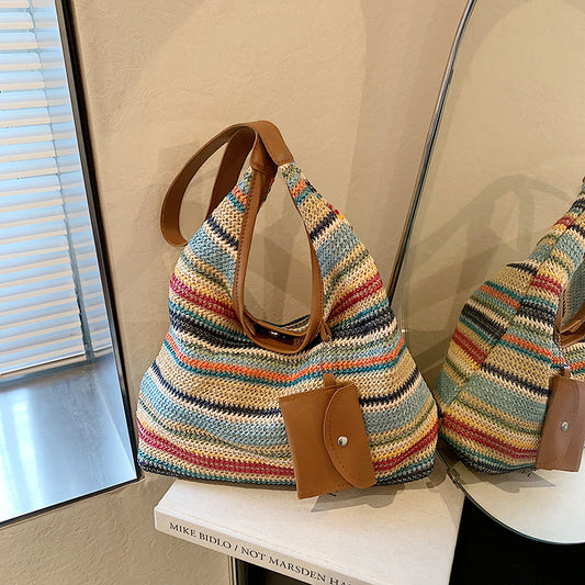 Sac à Main en Paille Rayé - Bag Femme Tendance Casual et Bohème