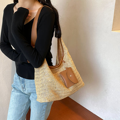 Sac à Main en Paille Rayé - Bag Femme Tendance Casual et Bohème