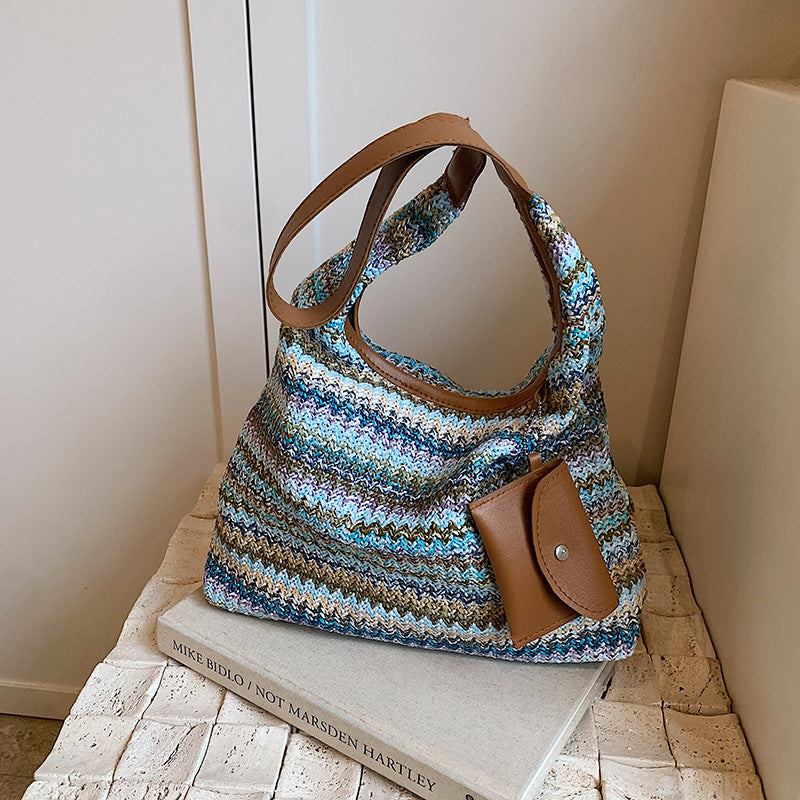 Sac à Main en Paille Rayé - Bag Femme Tendance Casual et Bohème
