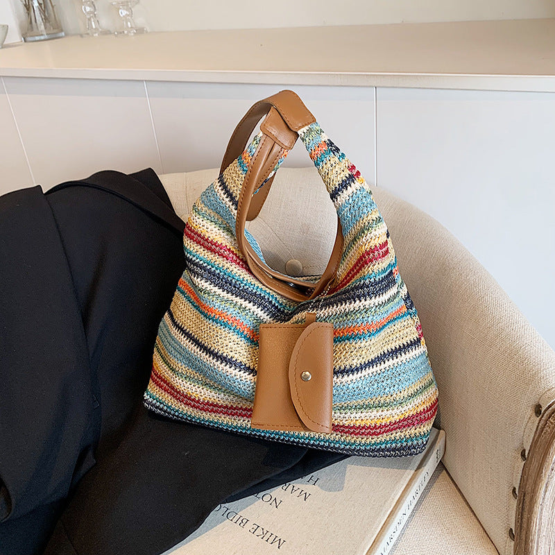 Sac à Main en Paille Rayé - Bag Femme Tendance Casual et Bohème