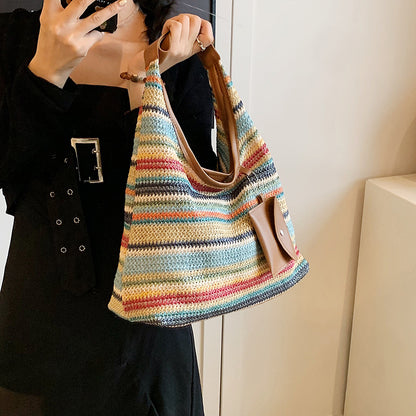 Sac à Main en Paille Rayé - Bag Femme Tendance Casual et Bohème