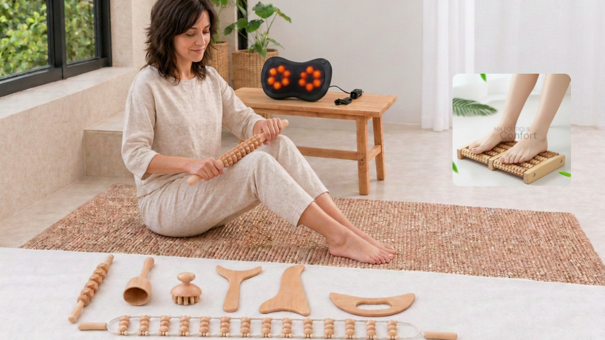 Femme effectuant une séance de massage à la maison