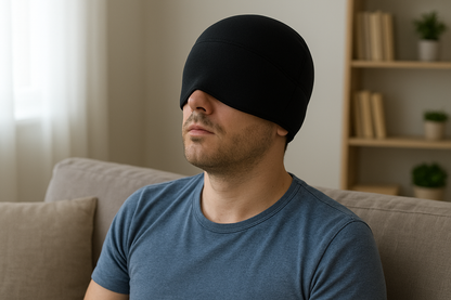 Homme portant un bonnet anti migraine  a