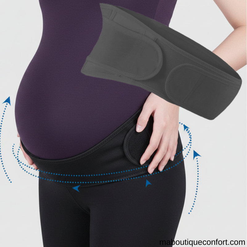 Femme portant un bandeau noir de grossesse 