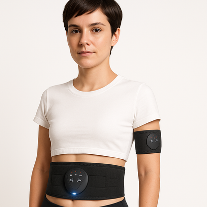 Femme portant une ceinture  massante de stimulation électrique 