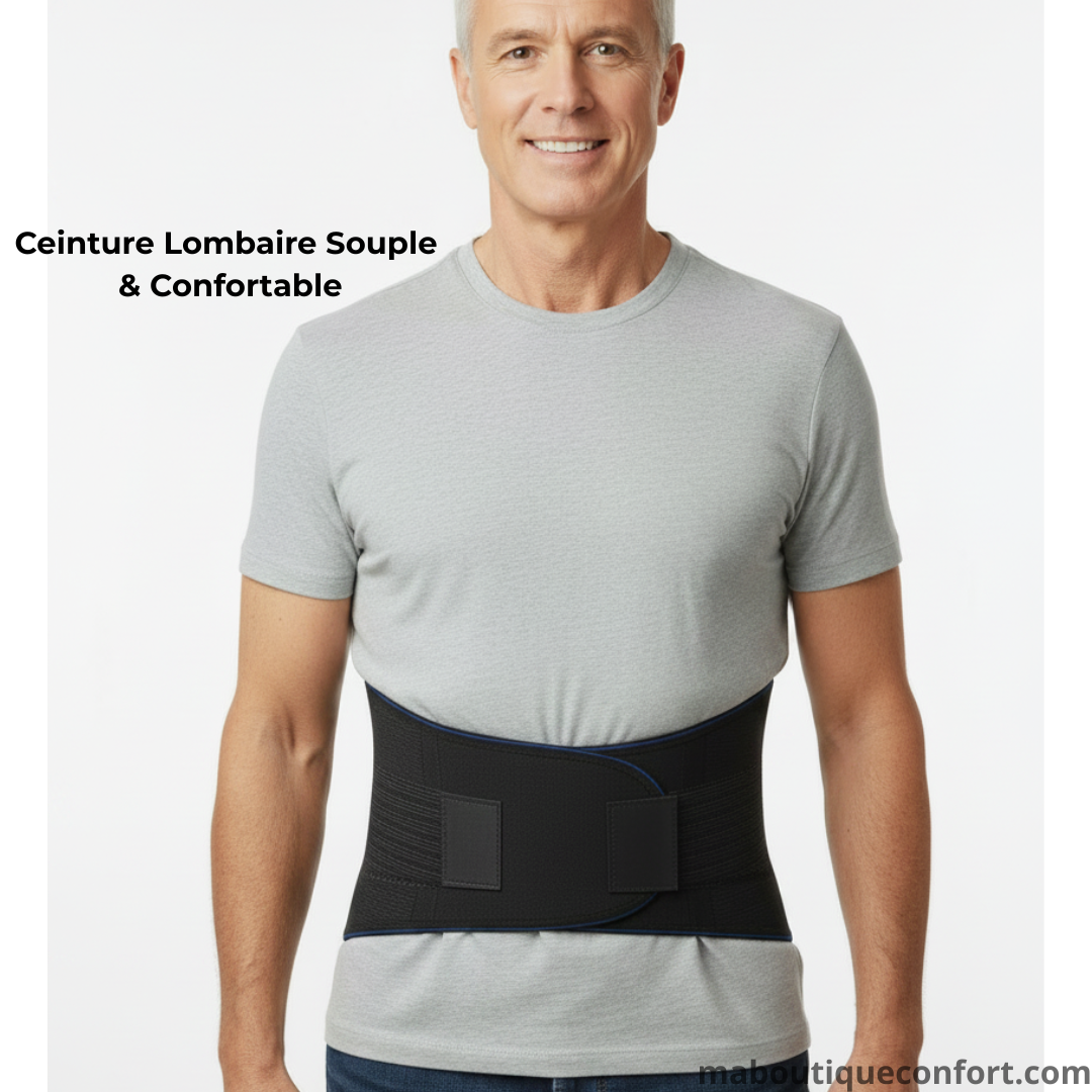 Homme portant une ceinture lombaire pour soulager ses douleurs