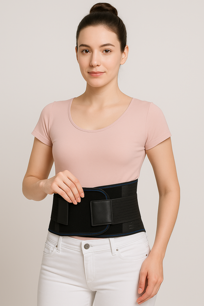 Femme portant une ceinture lombaire 
