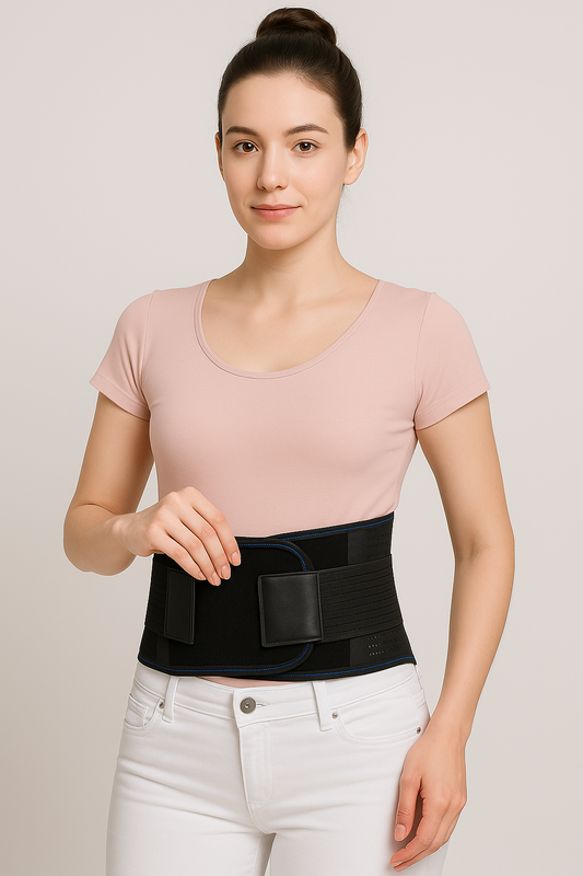 Femme portant une ceinture lombaire 