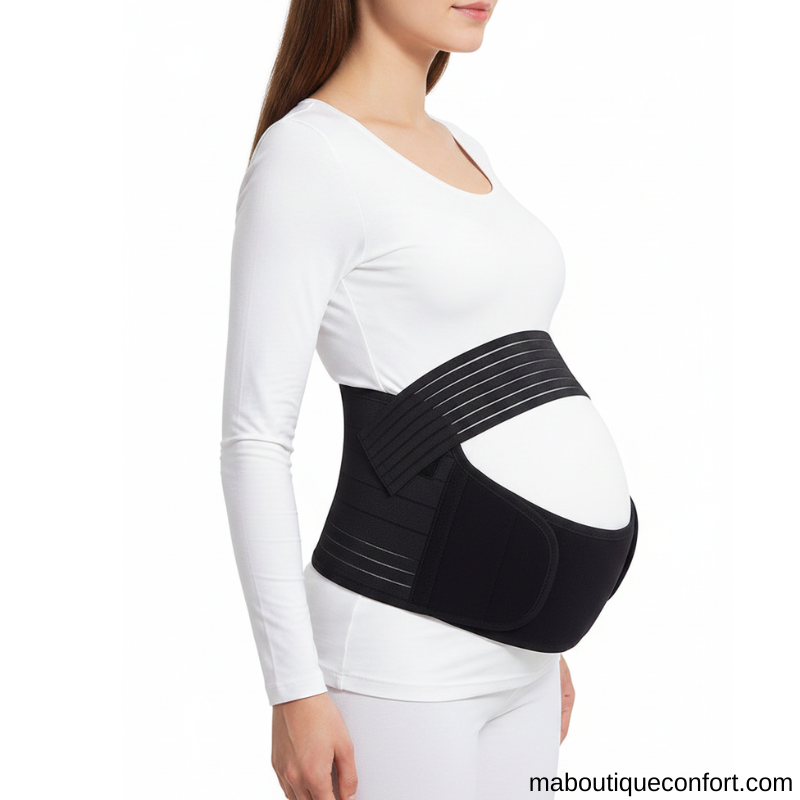 Femme portant ceinture de grossesse noire