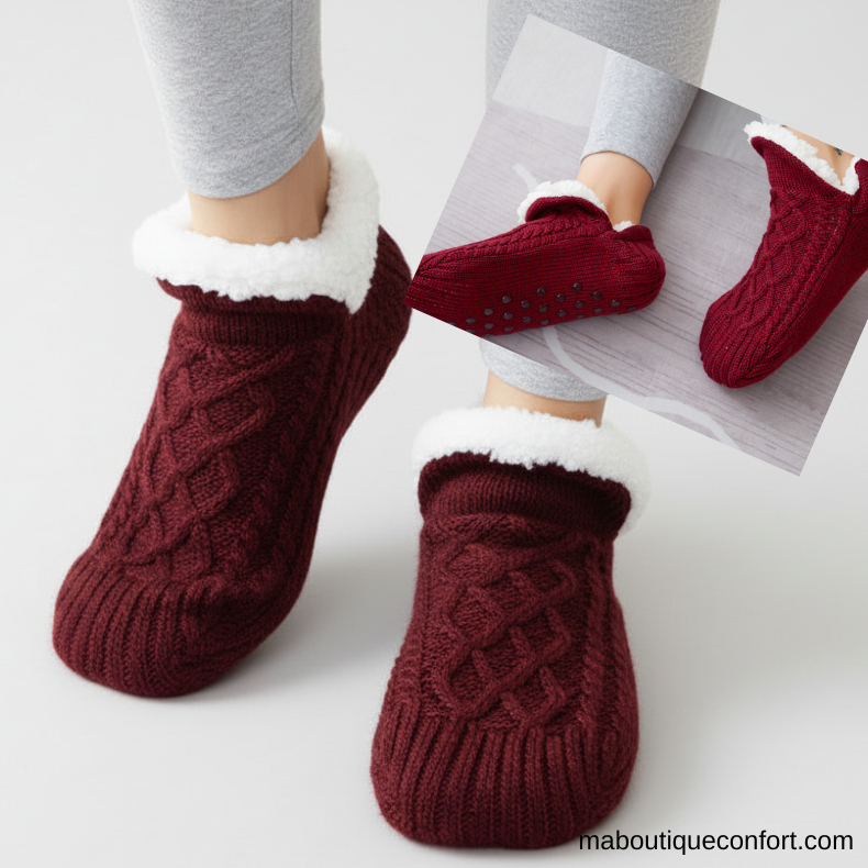 Femme portant les chaussons antidérapants