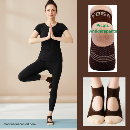 Femme portant des chaussettes de yoga