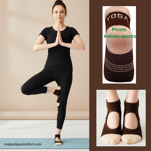 Femme portant des chaussettes de yoga