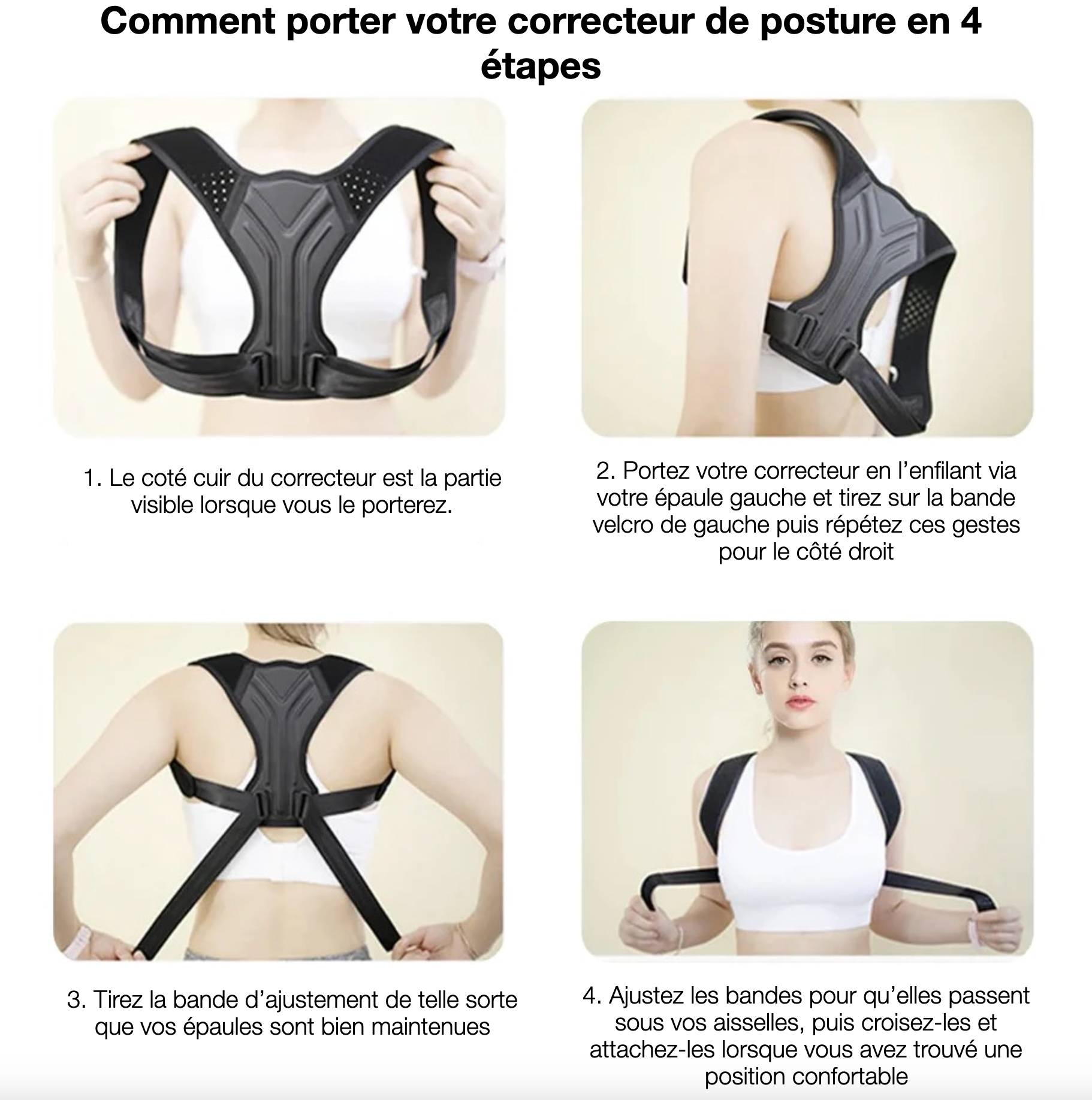 Femme  enfilant le correcteur de posture