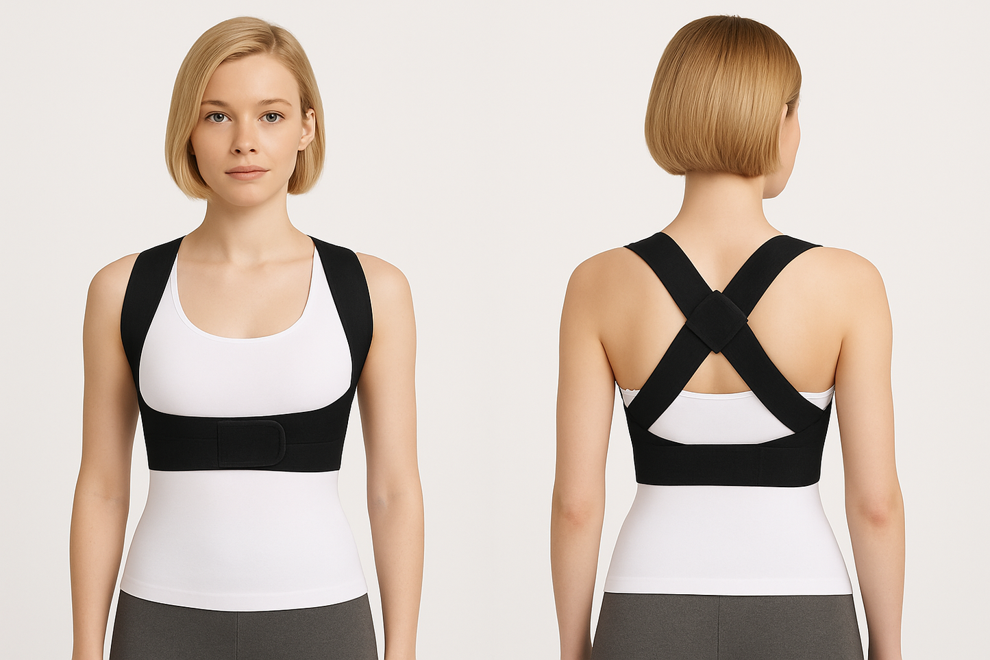 Femme portant un correcteur de posture  discret et flexible