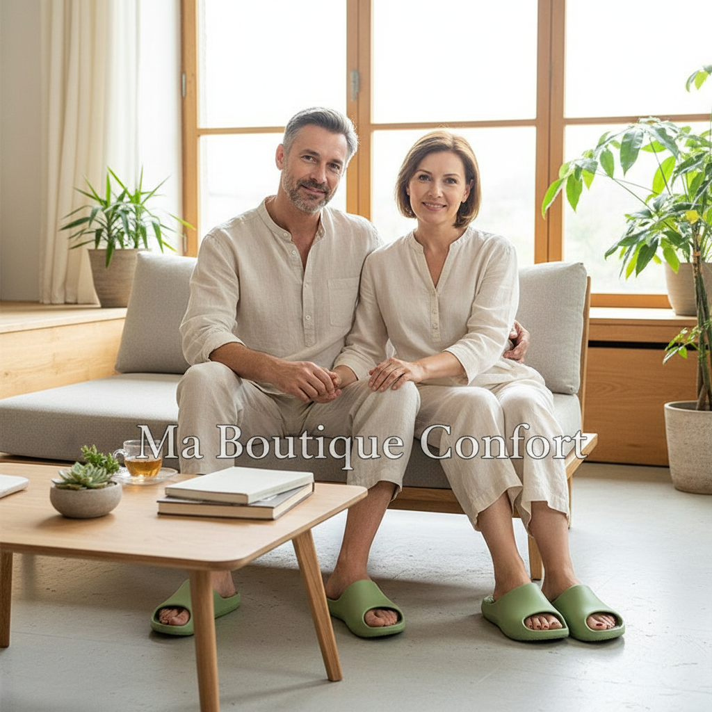 Couple portant les mules à picots avec filigrane Ma Boutique Confort