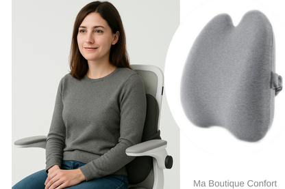 Femme utilisant un coussin dorsal en mousse à mémoire de forme 