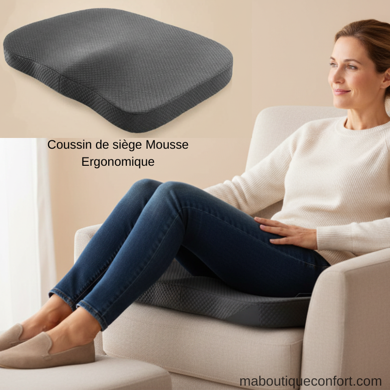Femme assise sur un coussin en mousse à mémoire de forme 