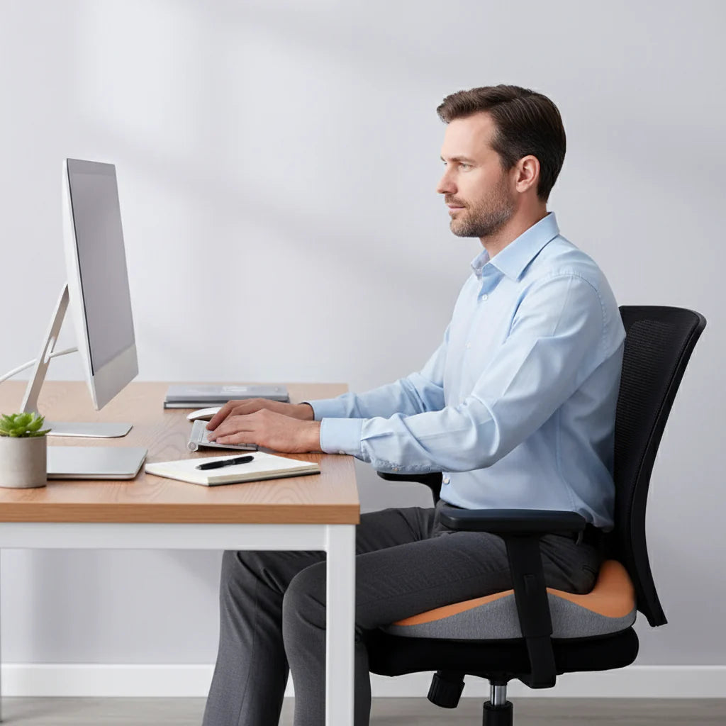 Homme assis sur un coussin en mousse à mémoire de forme 