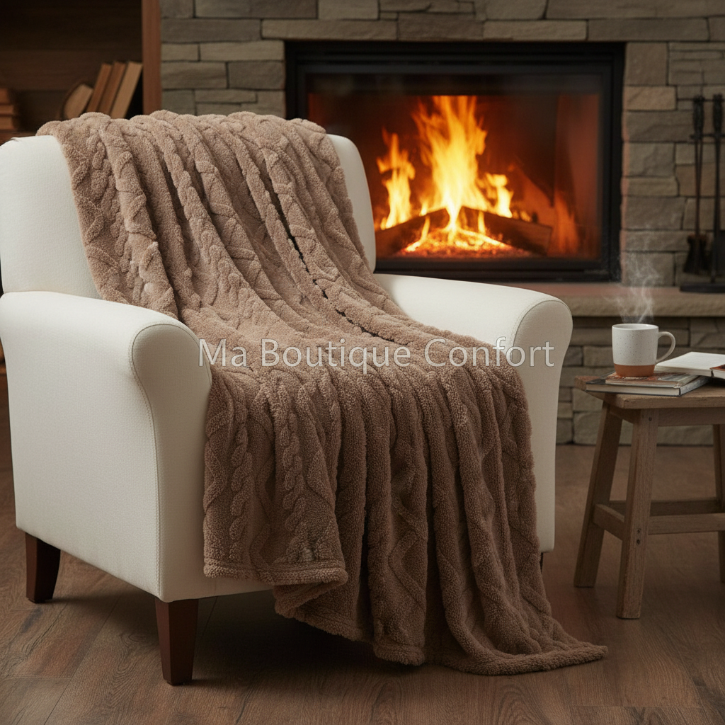 Couverture marron posée sur un fauteuil