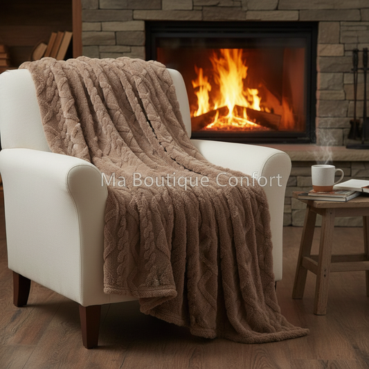 Couverture marron posée sur un fauteuil