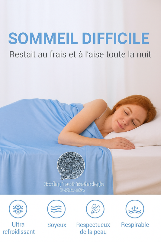 Femme en plein sommeil utilisant une couverture rafraichissante 