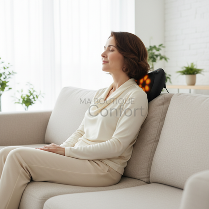Femme assise - vue côté coussin épaules