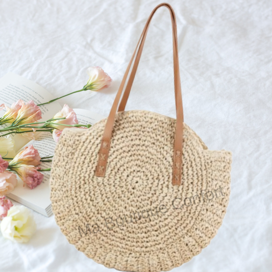 Sac à main  Rond en paille - Style Bohème Chic