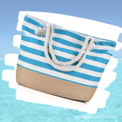 Sac de Plage Rayé Femme - Sac Fourre-Tout , Style Marin