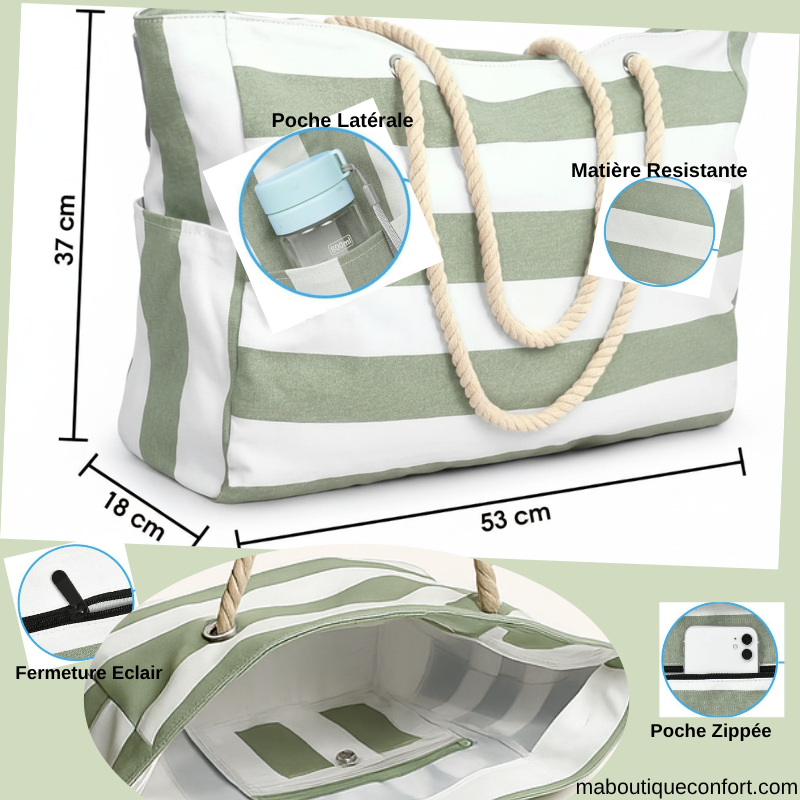 Dimensions du sac fourre tout ou de plage