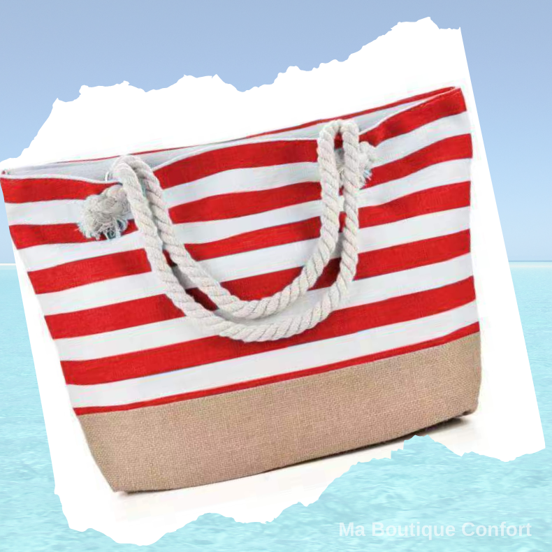 Sac de Plage Rayé Femme - Sac Fourre-Tout , Style Marin