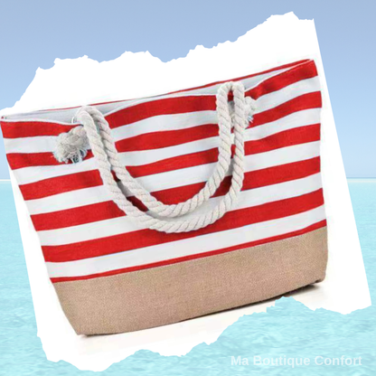 Sac de Plage Rayé Femme - Sac Fourre-Tout , Style Marin