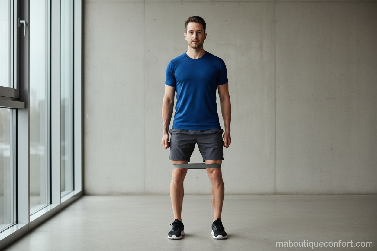 Homme debout bande élastique