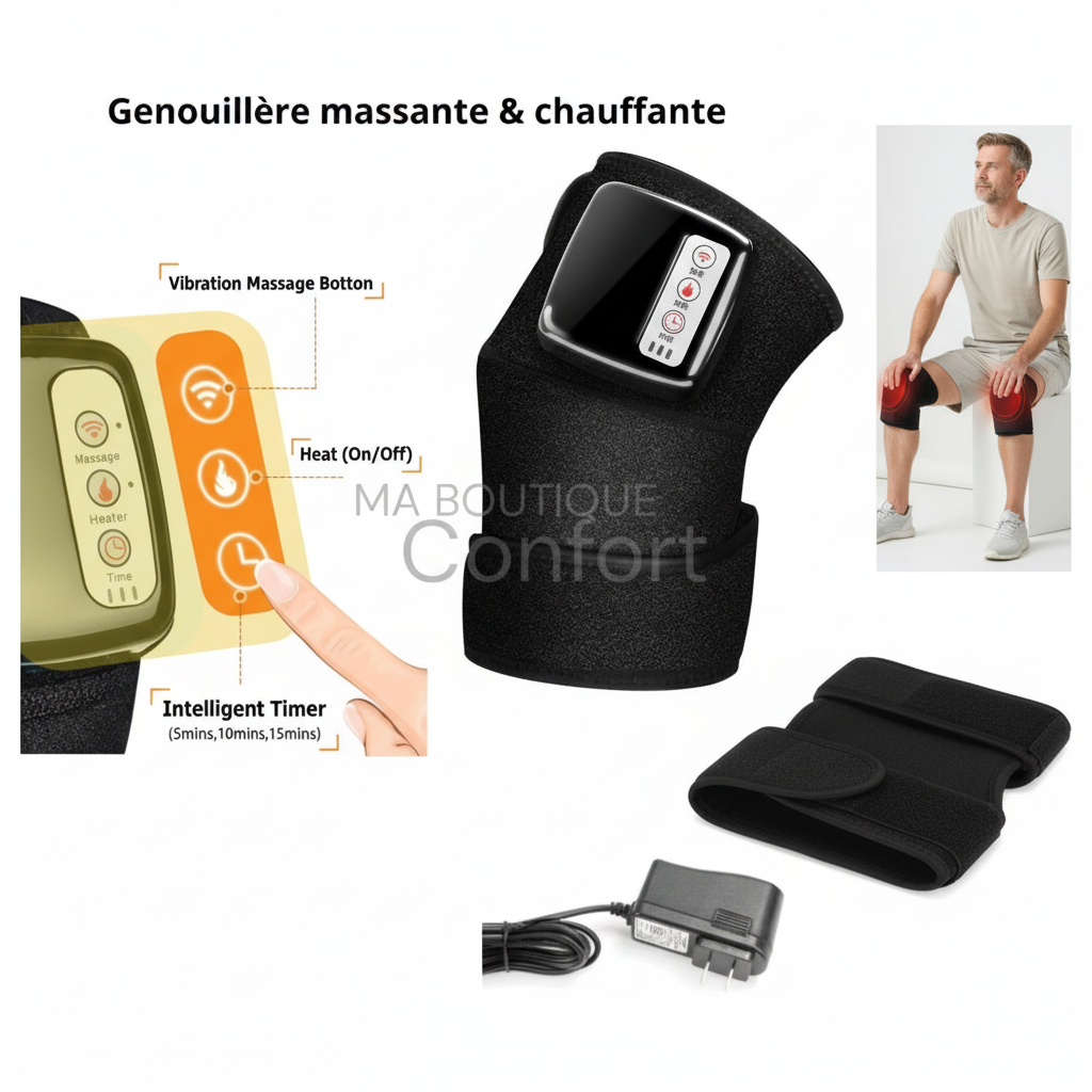 Infographie genouillère avec homme et filigrane