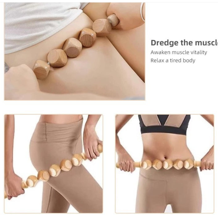 Femme effectuant un massage avec un rouleau en bois