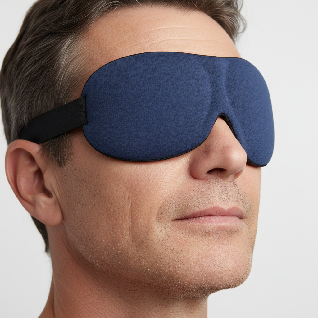 Homme avec un masque de sommeil occultant